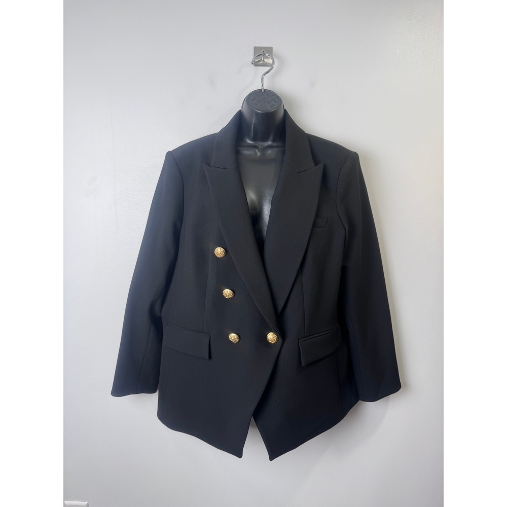 Veronica Beard Miller Dickey Black Blazer Double Breasted Gold Button Size 18